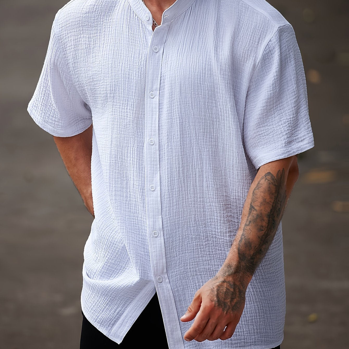 Chemise d'été à manches courtes pour homme, unie et texturée – Coupe confortable