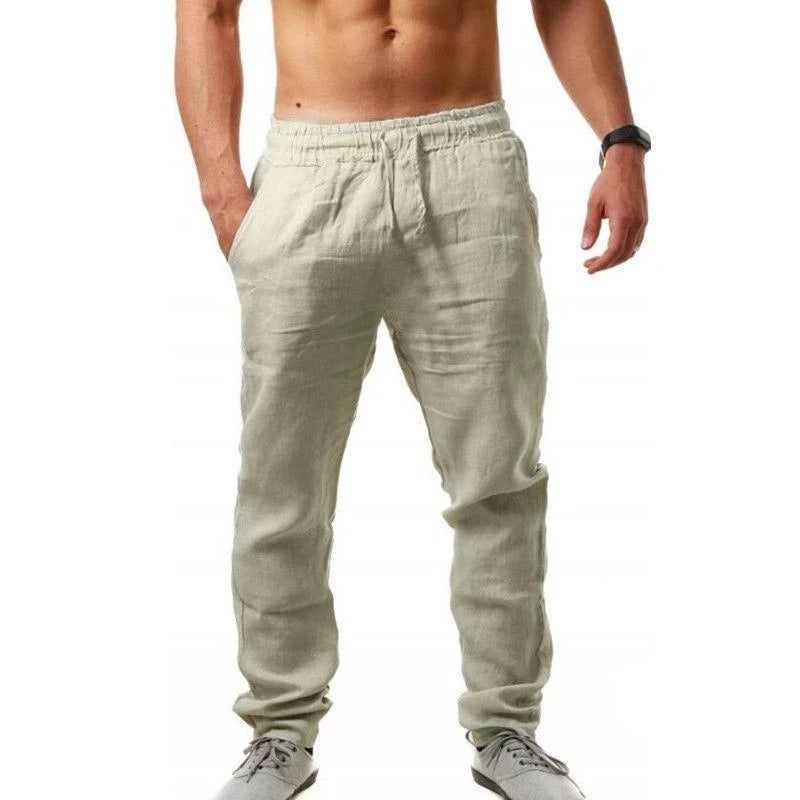 Pantalon Long Décontracté Homme Grande Taille – Coton Lin, Taille Élastique, Léger