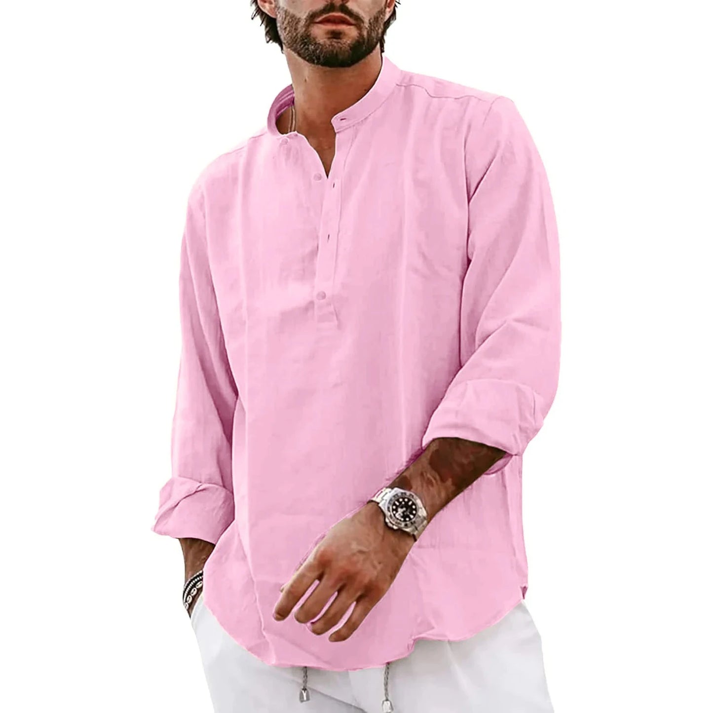 Polo Homme Grande Taille – Manches Longues, Col Mao