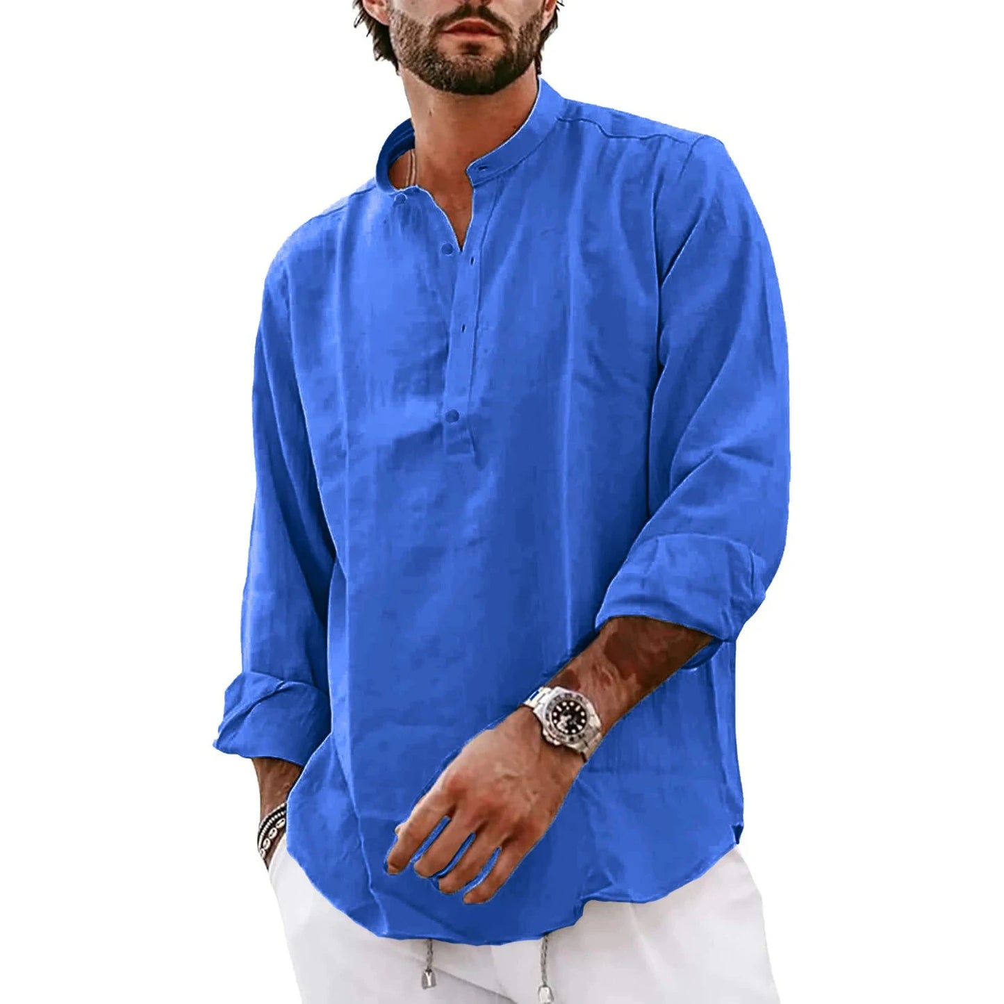 Polo Homme Grande Taille – Manches Longues, Col Mao