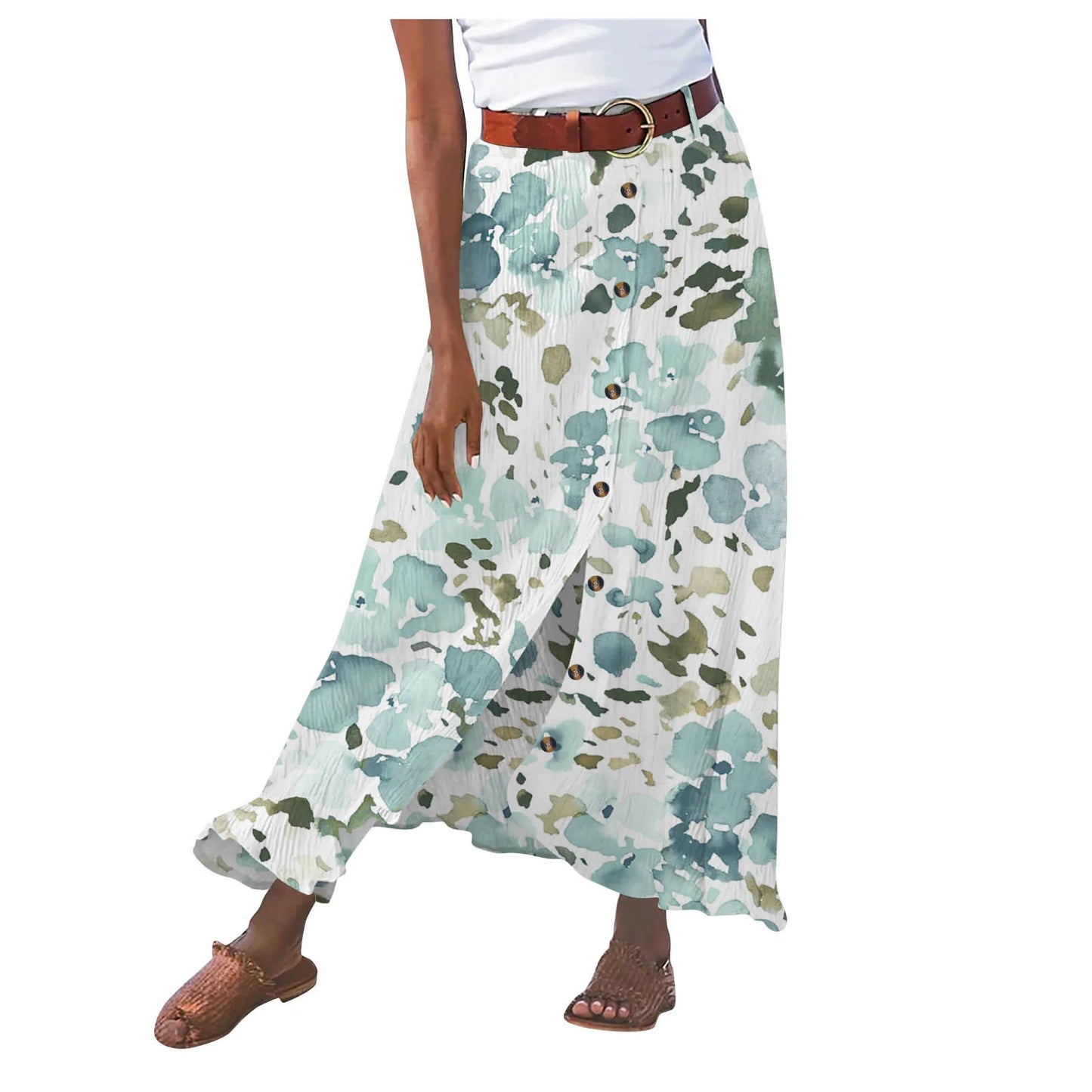 Jupe en coton et lin, fendue, taille mi-haute, jupe longue.