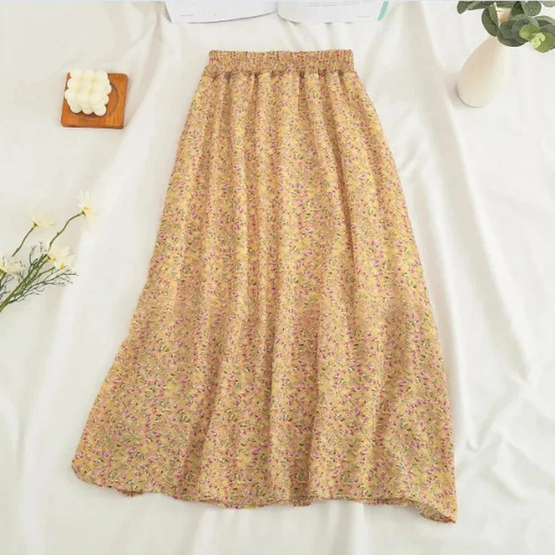 Jupe Midi en Chiffon pour Femme - Imprimé Fleuri, Taille Haute, Coupe Ample, Style Décontracté