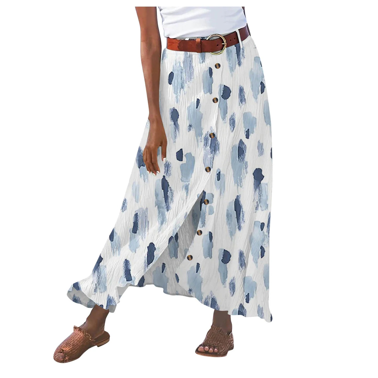 Jupe en coton et lin, fendue, taille mi-haute, jupe longue.