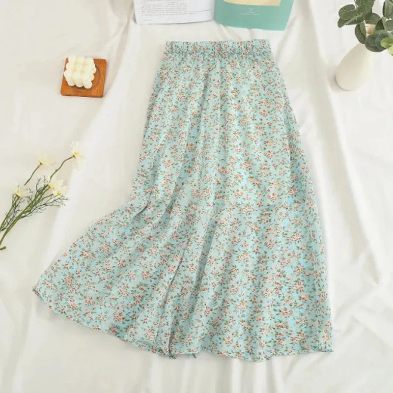 Jupe Midi en Chiffon pour Femme - Imprimé Fleuri, Taille Haute, Coupe Ample, Style Décontracté