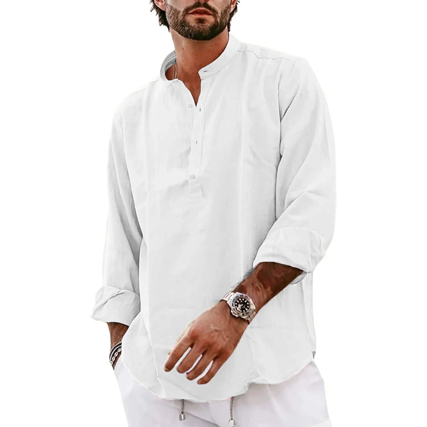 Polo Homme Grande Taille – Manches Longues, Col Mao
