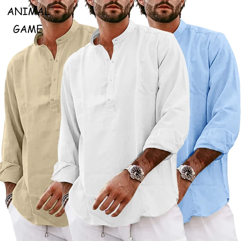 Polo Homme Grande Taille – Manches Longues, Col Mao