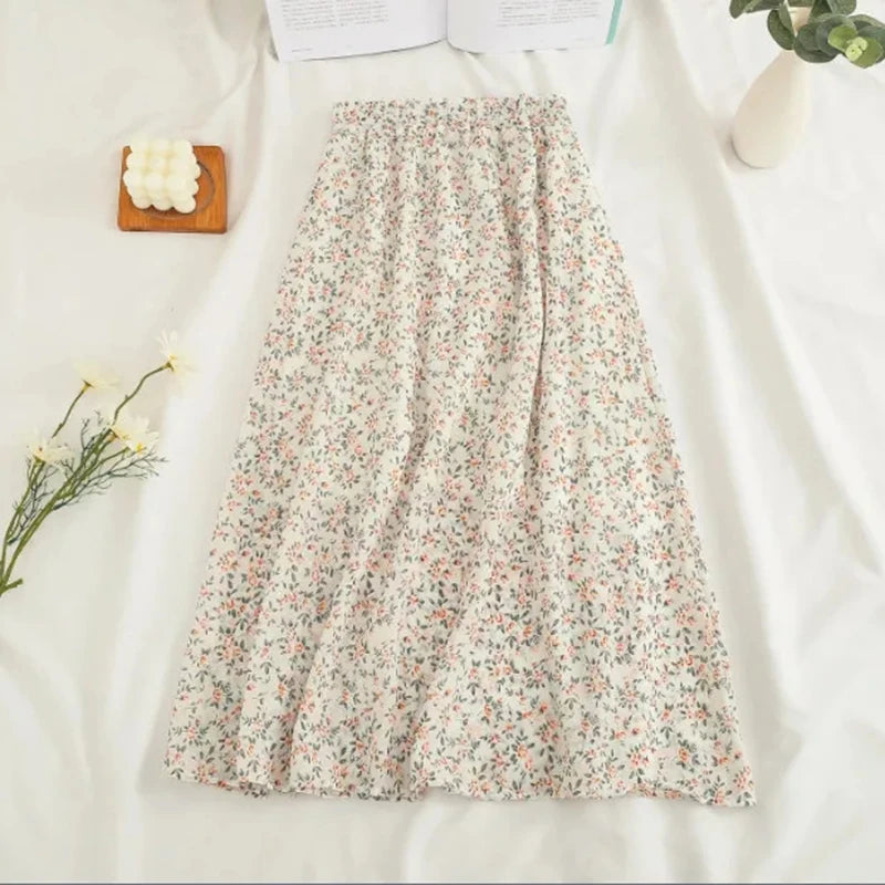 Jupe Midi en Chiffon pour Femme - Imprimé Fleuri, Taille Haute, Coupe Ample, Style Décontracté