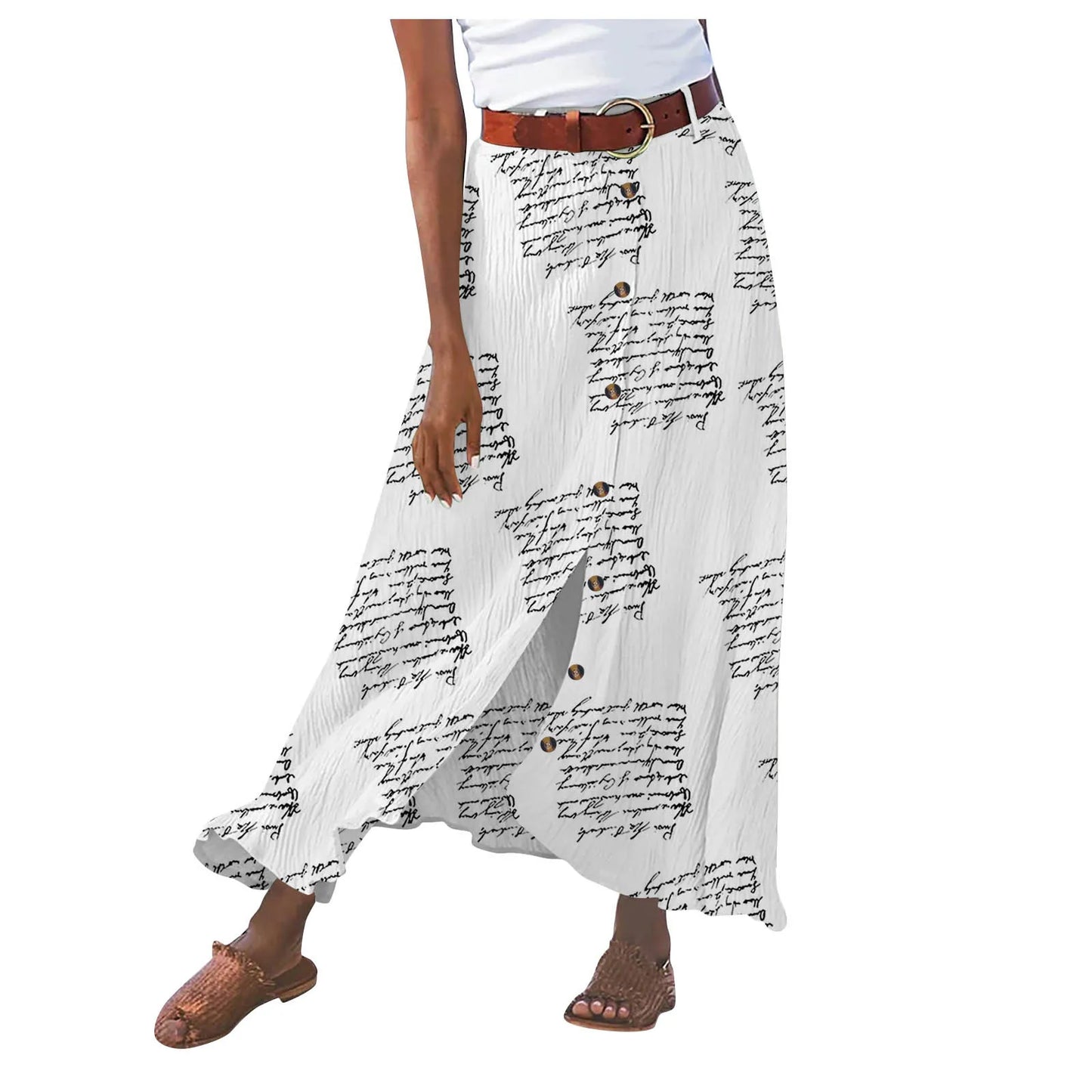 Jupe en coton et lin, fendue, taille mi-haute, jupe longue.