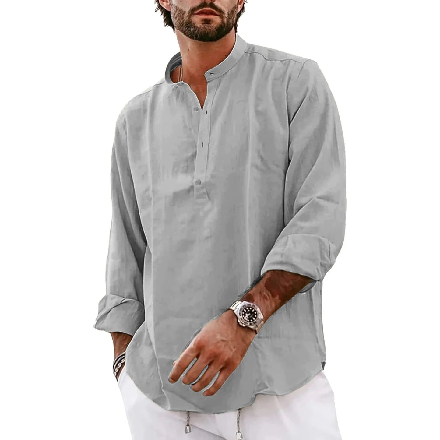 Polo Homme Grande Taille – Manches Longues, Col Mao