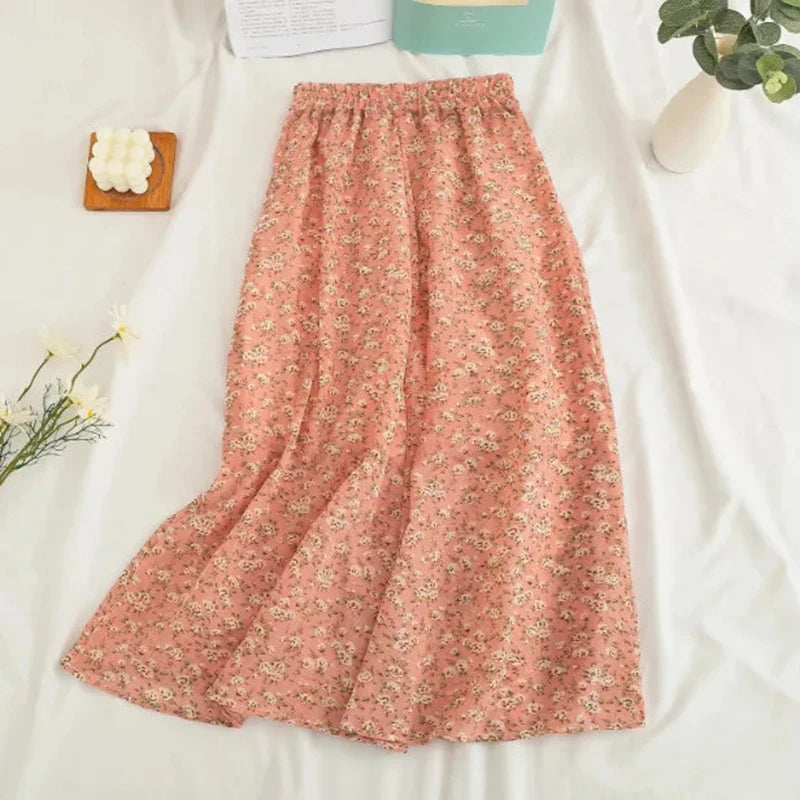 Jupe Midi en Chiffon pour Femme - Imprimé Fleuri, Taille Haute, Coupe Ample, Style Décontracté