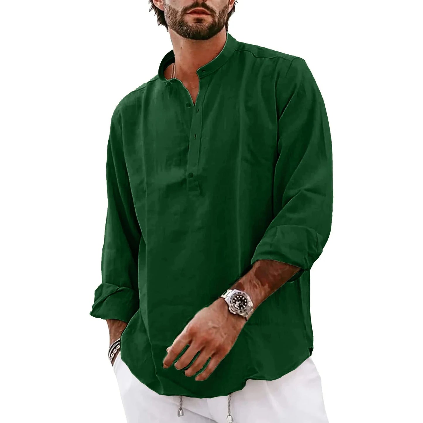 Polo Homme Grande Taille – Manches Longues, Col Mao