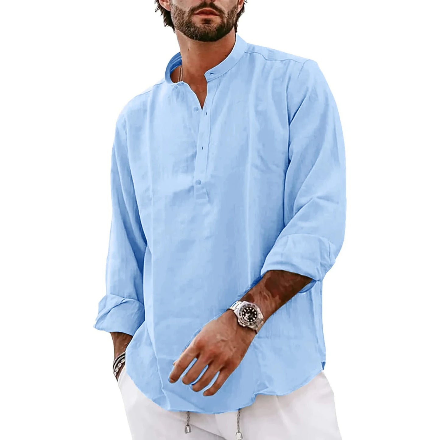 Polo Homme Grande Taille – Manches Longues, Col Mao