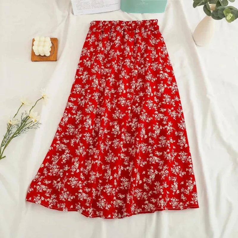 Jupe Midi en Chiffon pour Femme - Imprimé Fleuri, Taille Haute, Coupe Ample, Style Décontracté