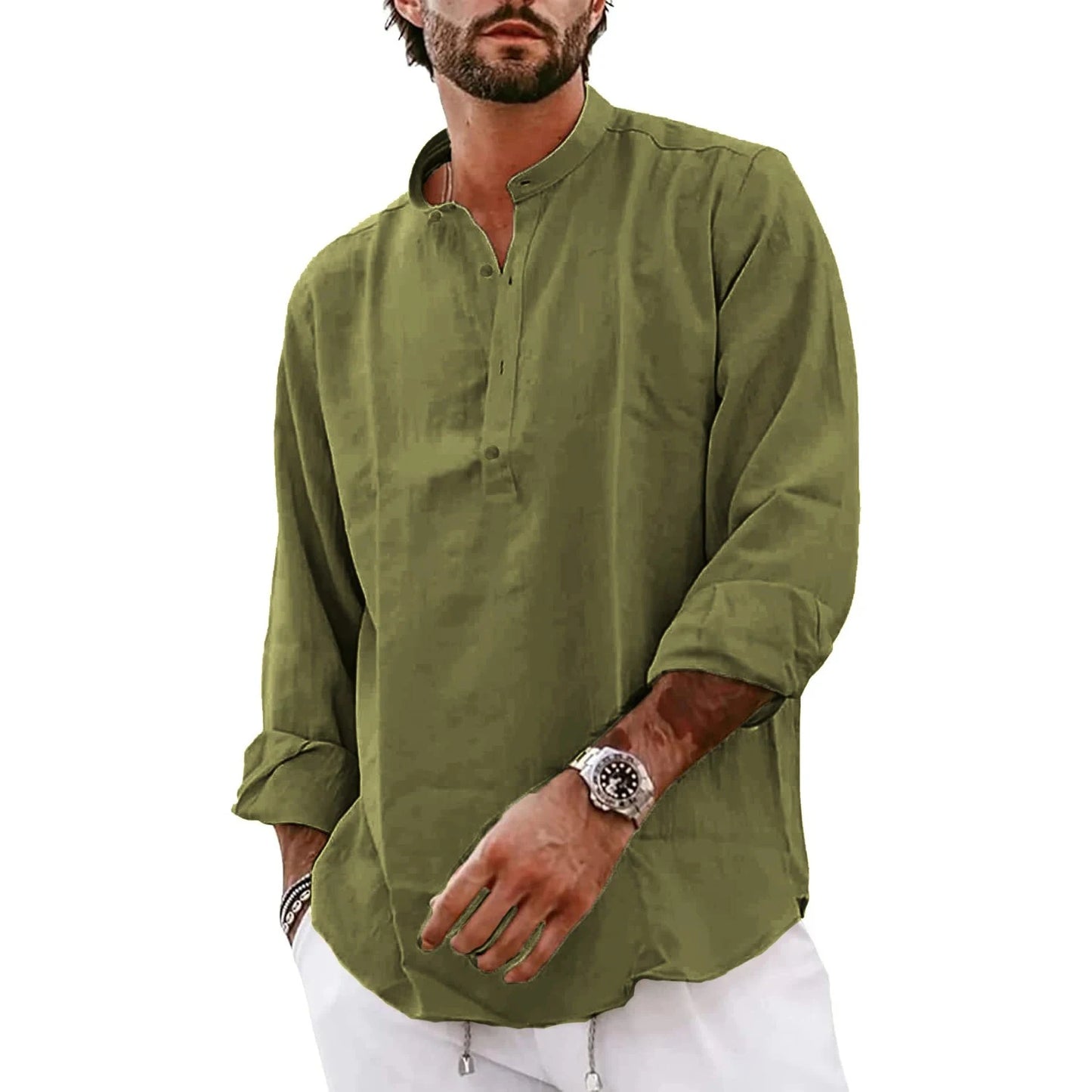 Polo Homme Grande Taille – Manches Longues, Col Mao