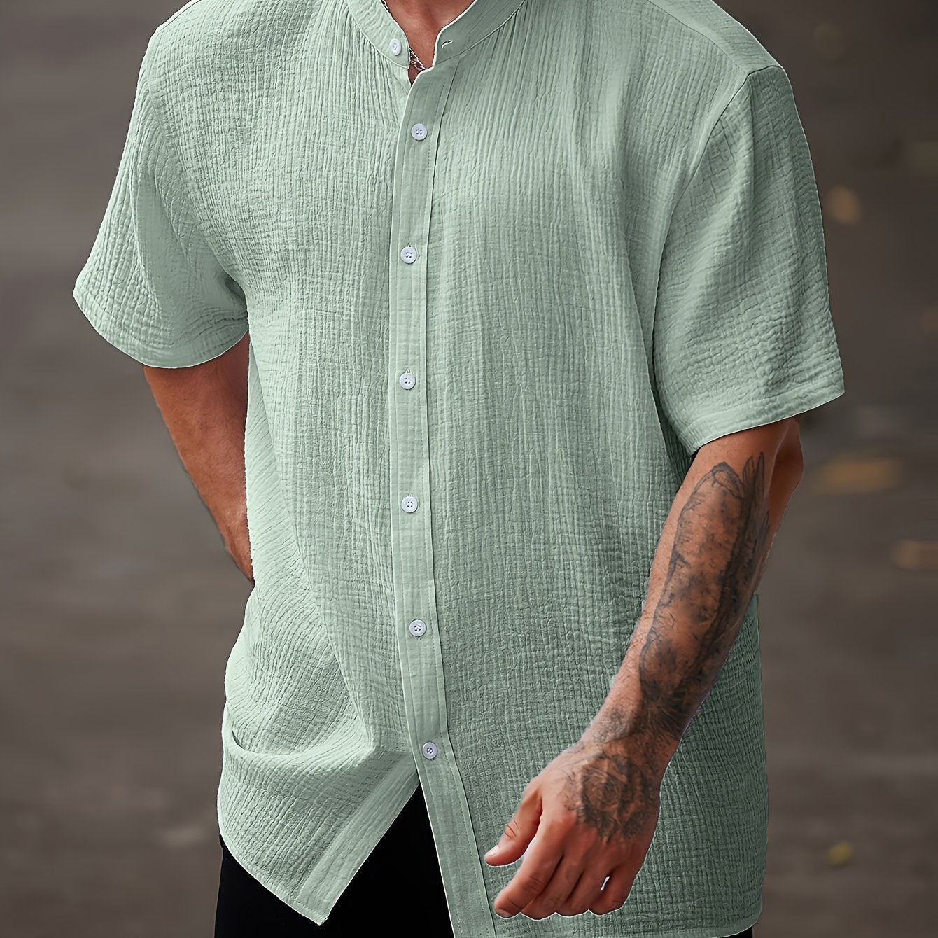 Chemise d'été à manches courtes pour homme, unie et texturée – Coupe confortable