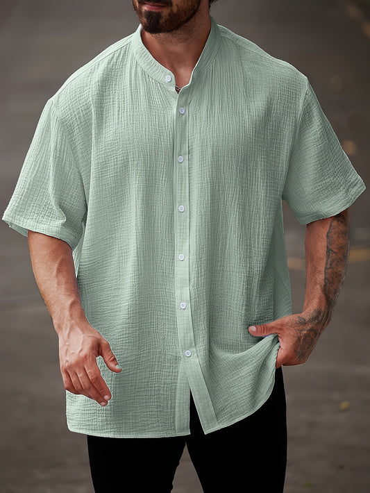 Chemise d'été à manches courtes pour homme, unie et texturée – Coupe confortable