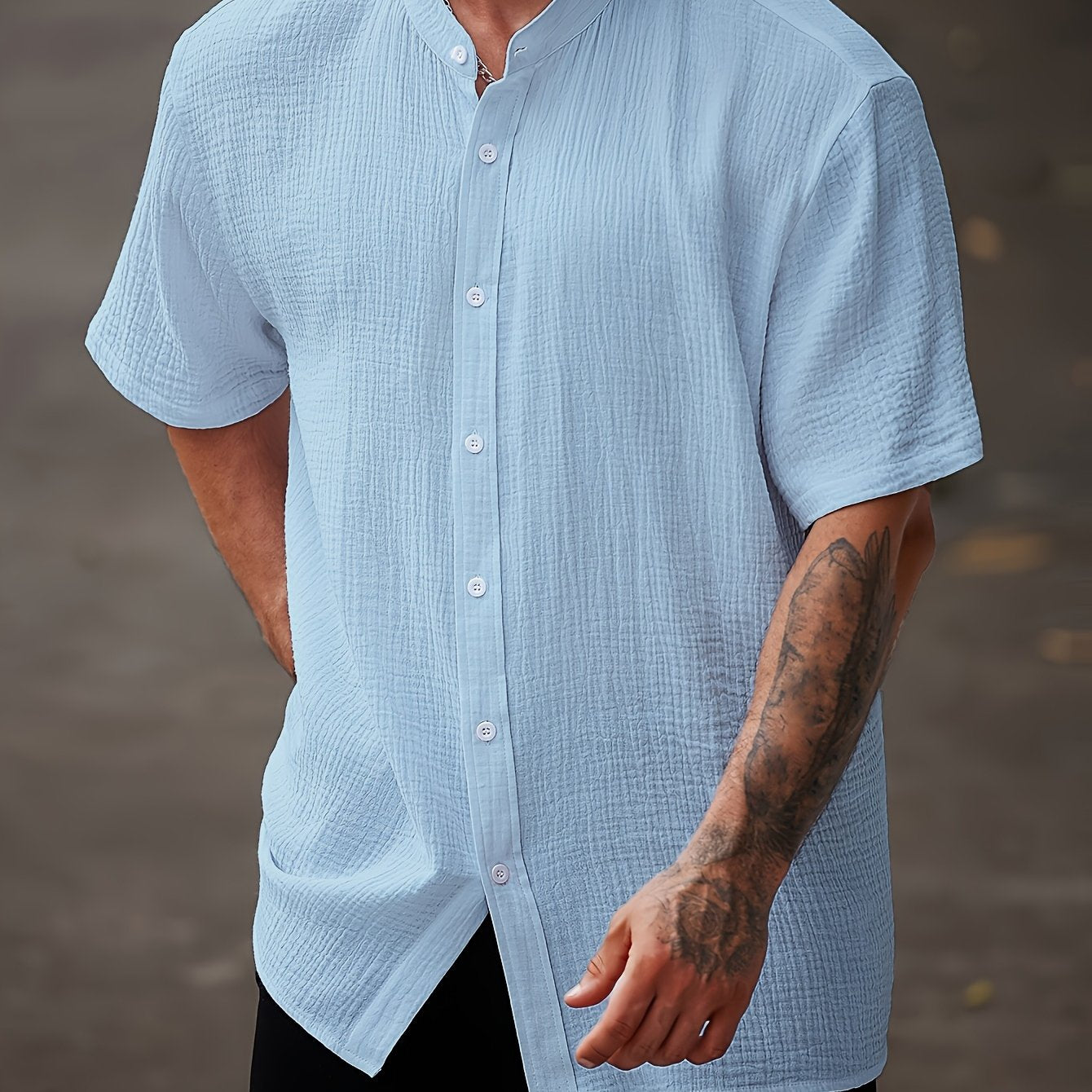Chemise d'été à manches courtes pour homme, unie et texturée – Coupe confortable