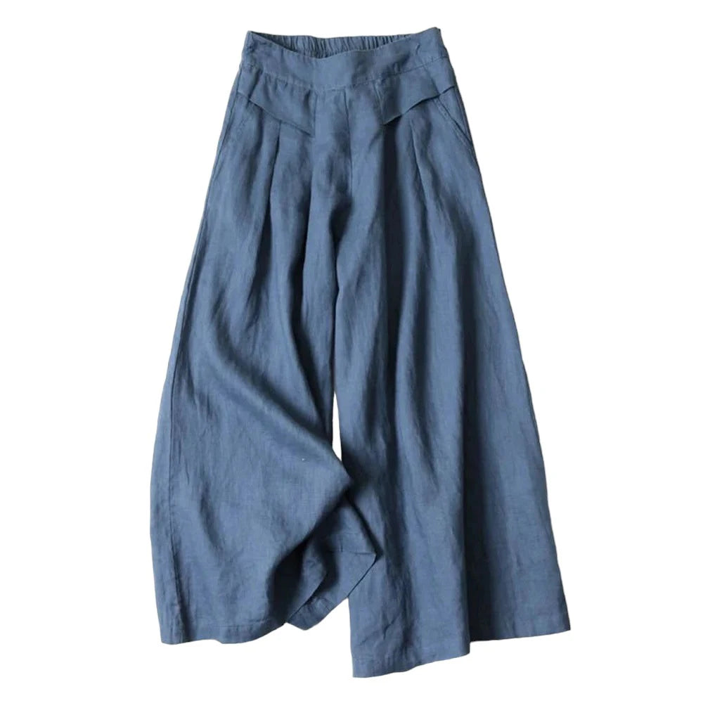 Pantalon Large d'Été en Coton et Lin pour Femme – Grande Taille, Taille Élastique, Coupe Ample et Décontractée