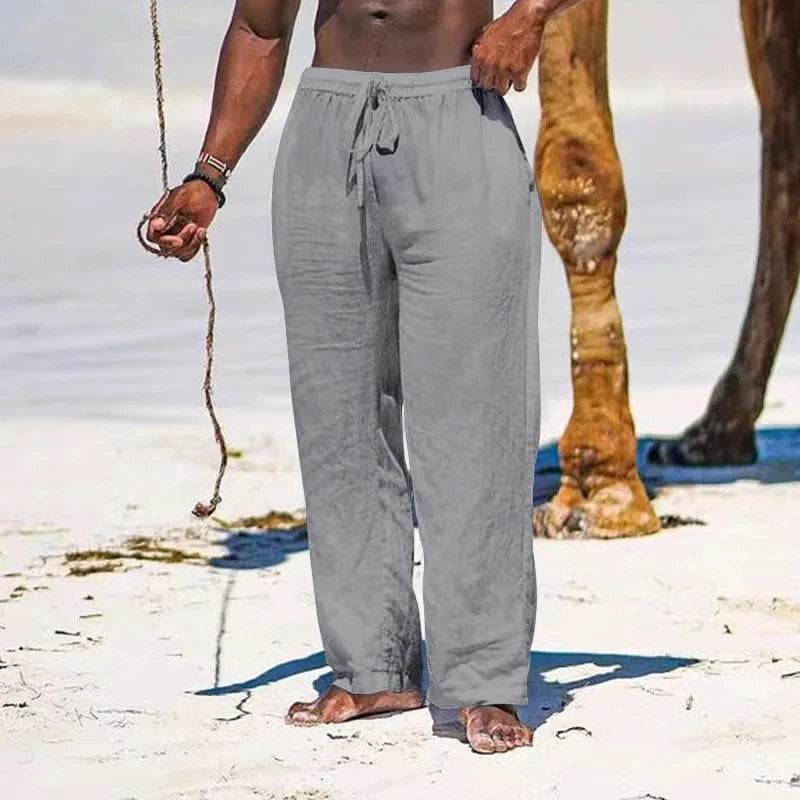 Pantalon Long Décontracté Homme Grande Taille – Coton Lin, Taille Élastique, Léger