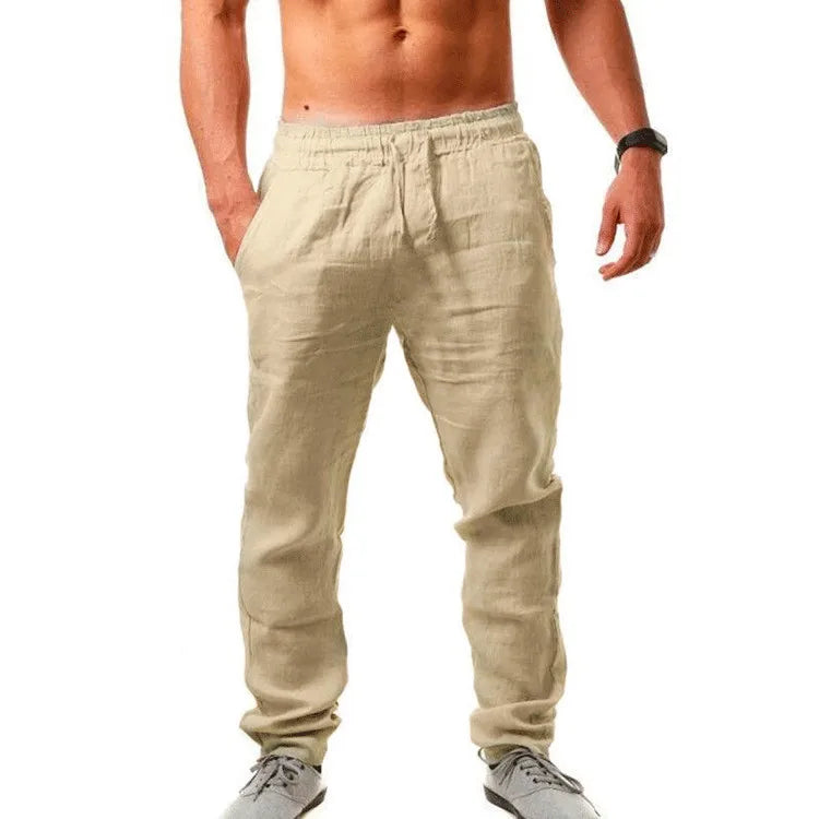 Pantalon Long Décontracté Homme Grande Taille – Coton Lin, Taille Élastique, Léger