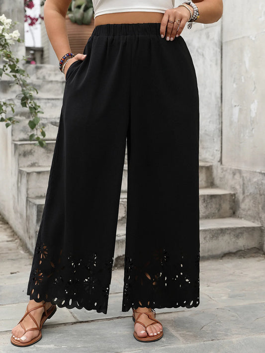 Pantalon Femme Grande Taille Été - Taille Haute Élastique, Coupe Ample et Plissée, Large et Confortable