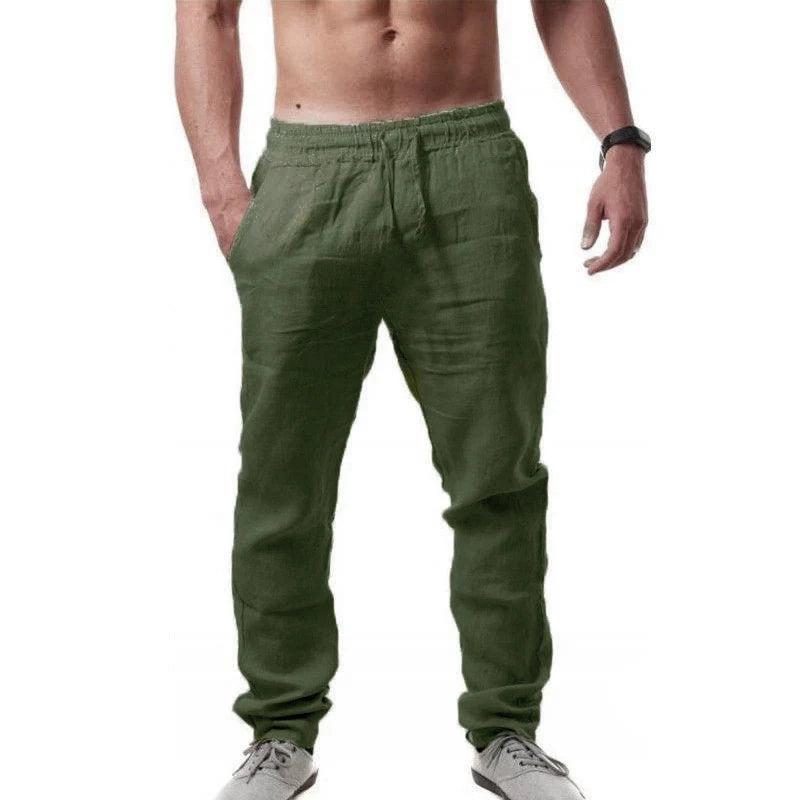 Pantalon Long Décontracté Homme Grande Taille – Coton Lin, Taille Élastique, Léger