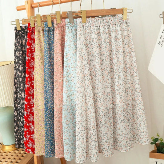 Jupe Midi en Chiffon pour Femme - Imprimé Fleuri, Taille Haute, Coupe Ample, Style Décontracté