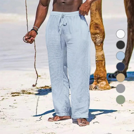 Pantalon Long Décontracté Homme Grande Taille – Coton Lin, Taille Élastique, Léger