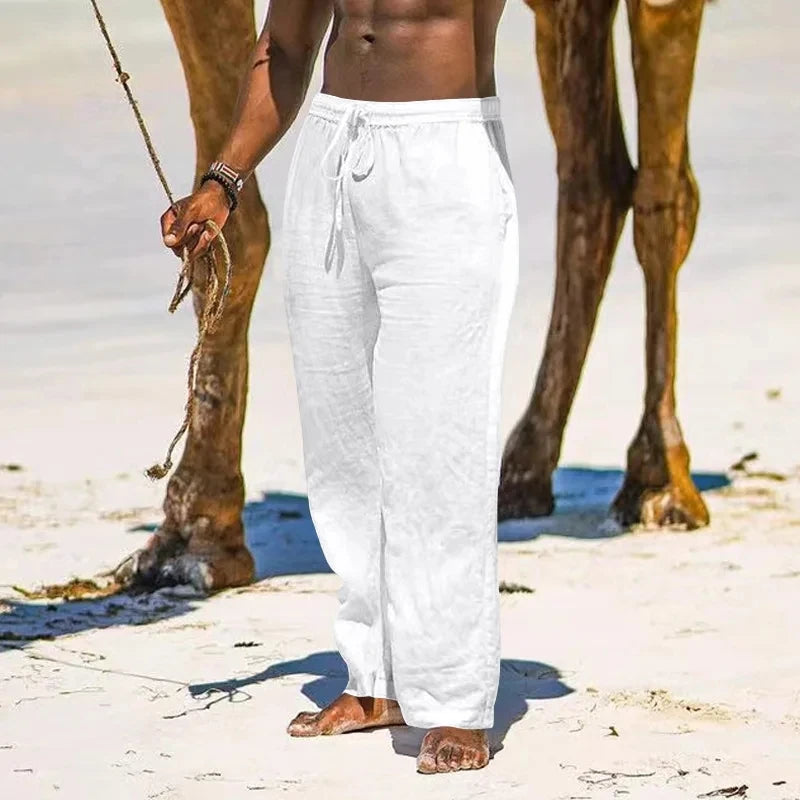 Pantalon Long Décontracté Homme Grande Taille – Coton Lin, Taille Élastique, Léger