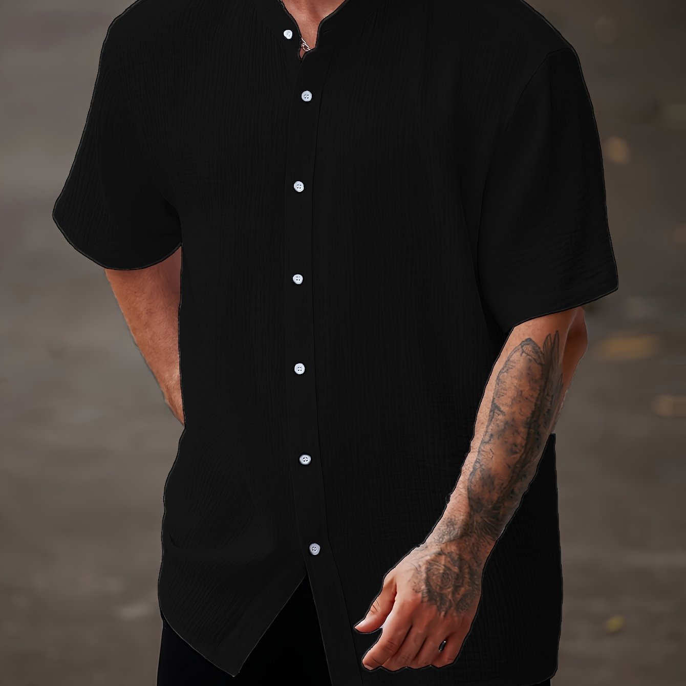 Chemise d'été à manches courtes pour homme, unie et texturée – Coupe confortable